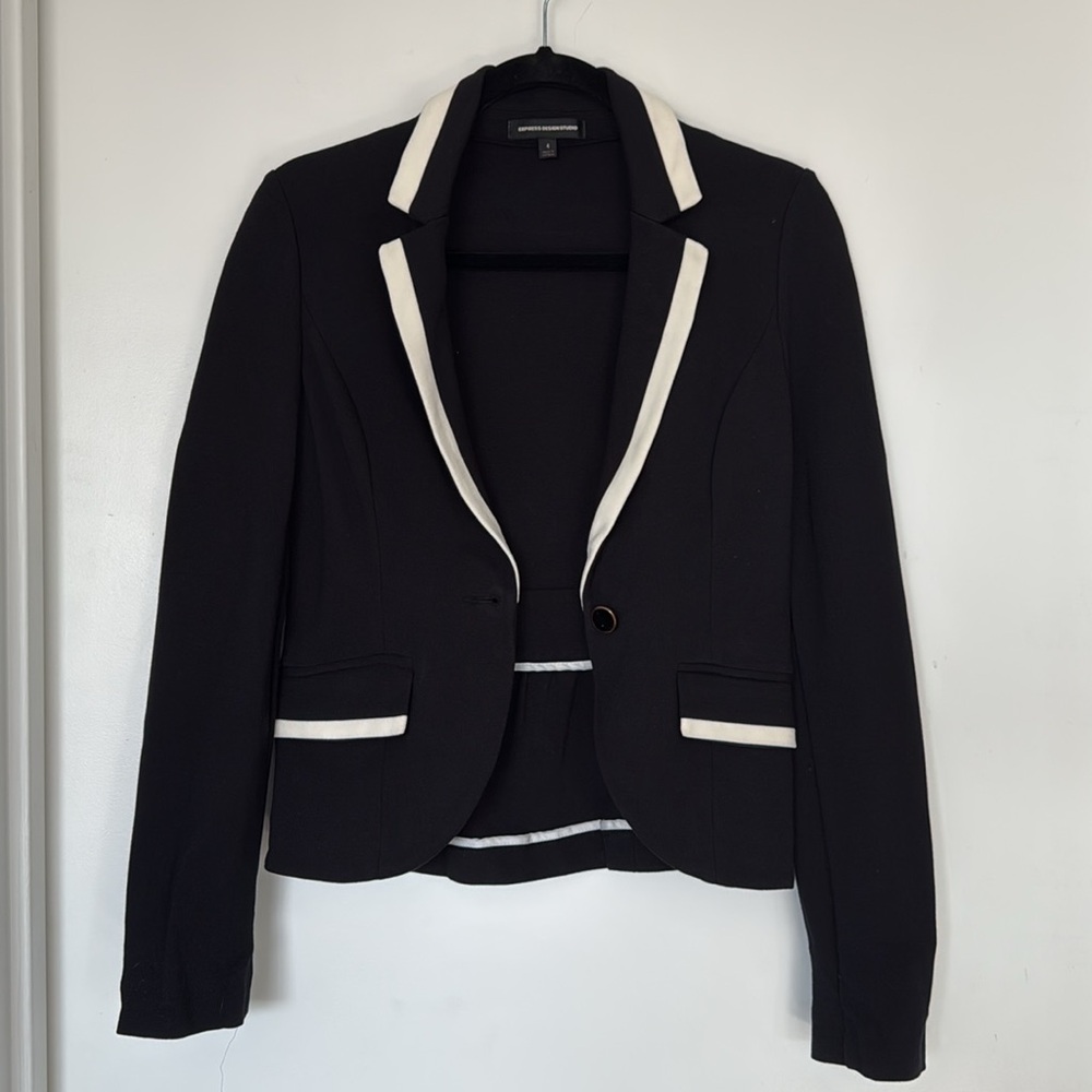 Express design studio black and white single button blazer- size 4